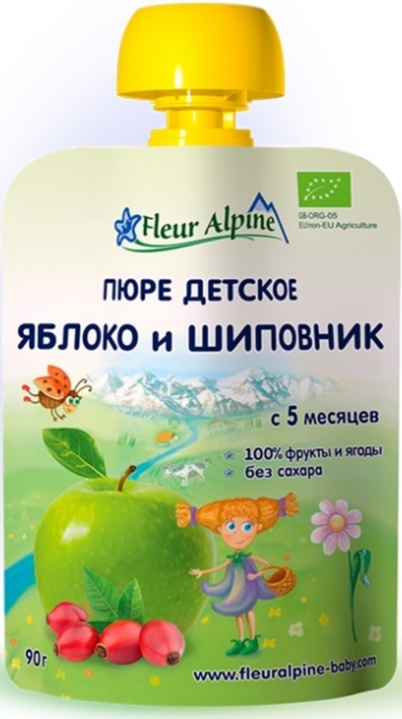 Детское пюре Fleur Alpine Органик яблоко-шиповник с 5 мес. 90 г
