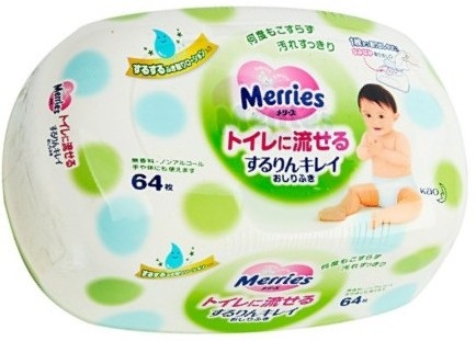 Влажные салфетки для детей Merries (зеленые) контейнер 64 шт