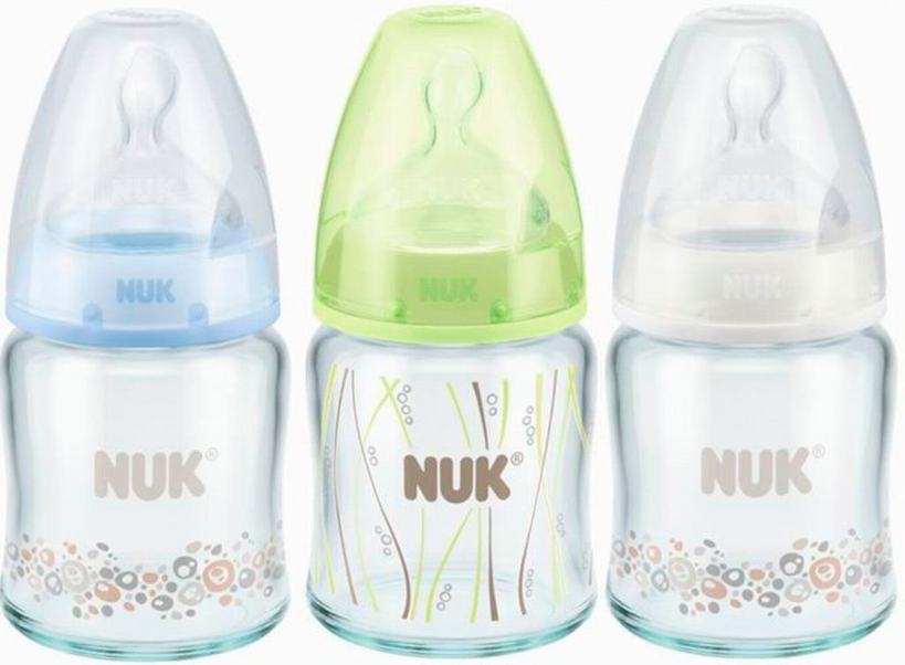 Бутылочка для кормления Nuk First Choice Plus стекло, 120 мл с силиконовой соской р-р 1, со средним отверстием для пищи М