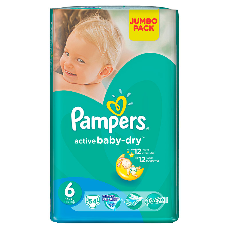 Подгузники Pampers Active Baby-Dry 15+ кг 6 размер 54 шт