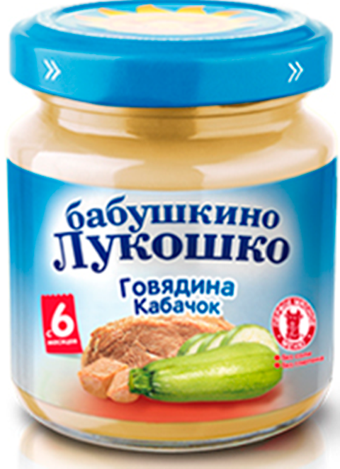 Детское пюре Бабушкино Лукошко Говядина кабачок Дюймовочка с 6 мес. 100 г