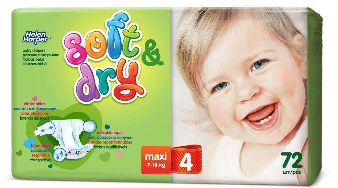 Подгузники Helen Harper Soft Dry maxi (7-18 кг) 72 шт