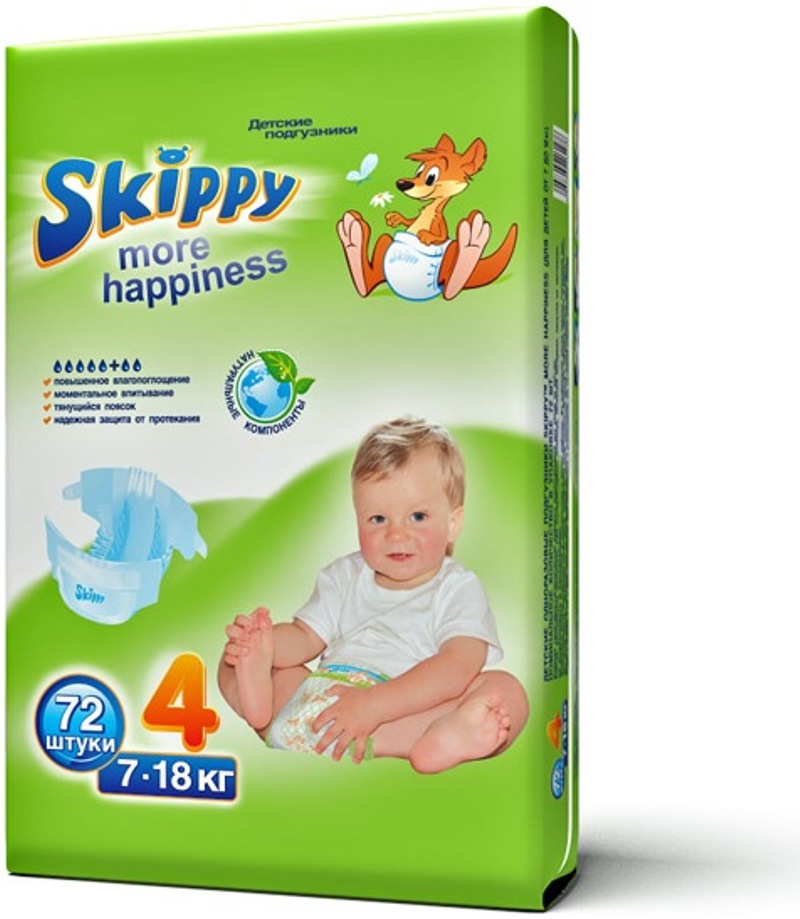 Подгузники Skippy More Happiness размер L (7-18 кг) 72 шт