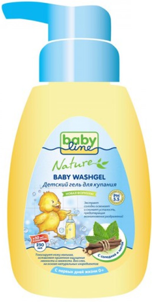 Гель для купания детский Babyline Nature с мятой и солодкой с дозатором 260 мл