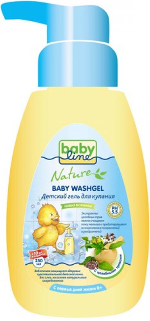 Гель для купания детский Babyline Nature с целебными травами с дозатором 260 мл