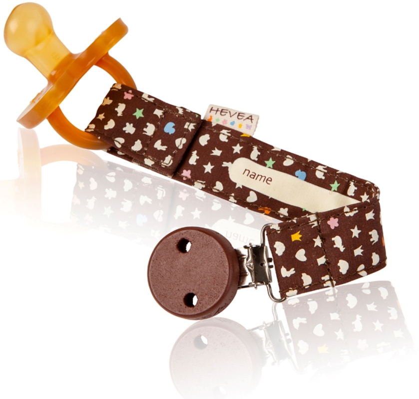 Держатель для пустышки и прорезывателя Hevea  из 100% органического хлопка (коричневый)