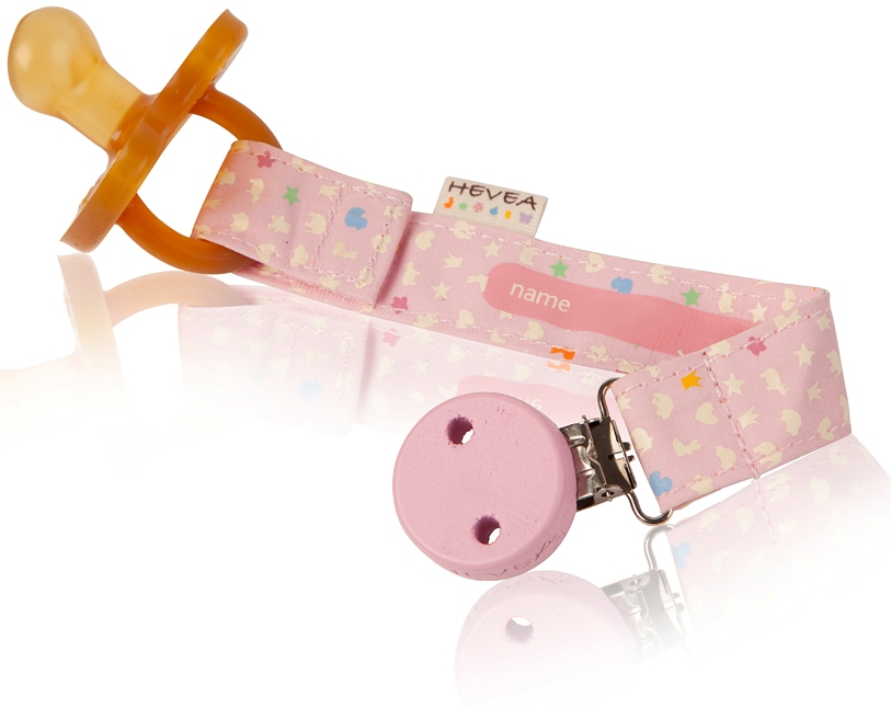 Держатель для пустышки и прорезывателя Hevea  из 100% органического хлопка (розовый)