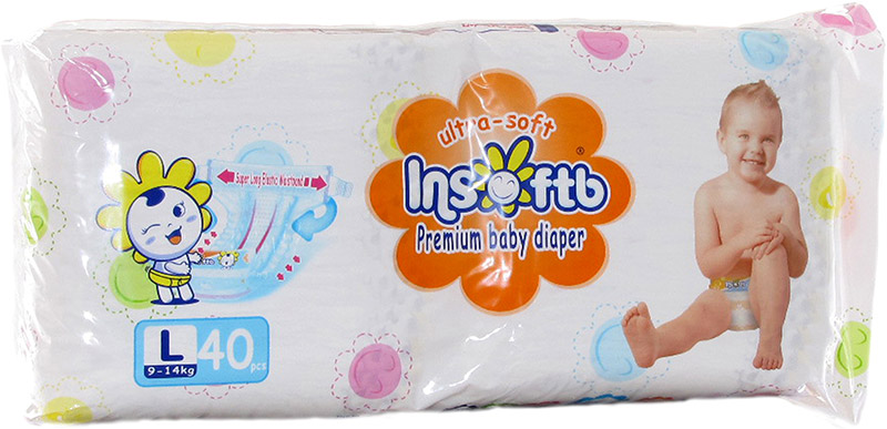 Подгузники Insoftb Premium Ultra-soft размер L (9-14 кг) 40 шт