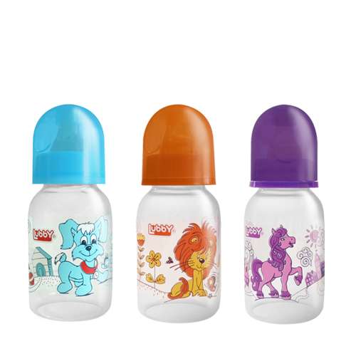 Бутылочка для кормления Lubby Веселые животные от 0 мес. с соской 125 мл. полипропилен 13565