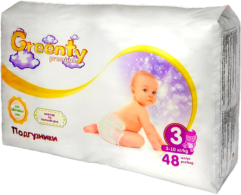 Подгузники Greenty Premium размер 3 (5-10 кг) 48 шт