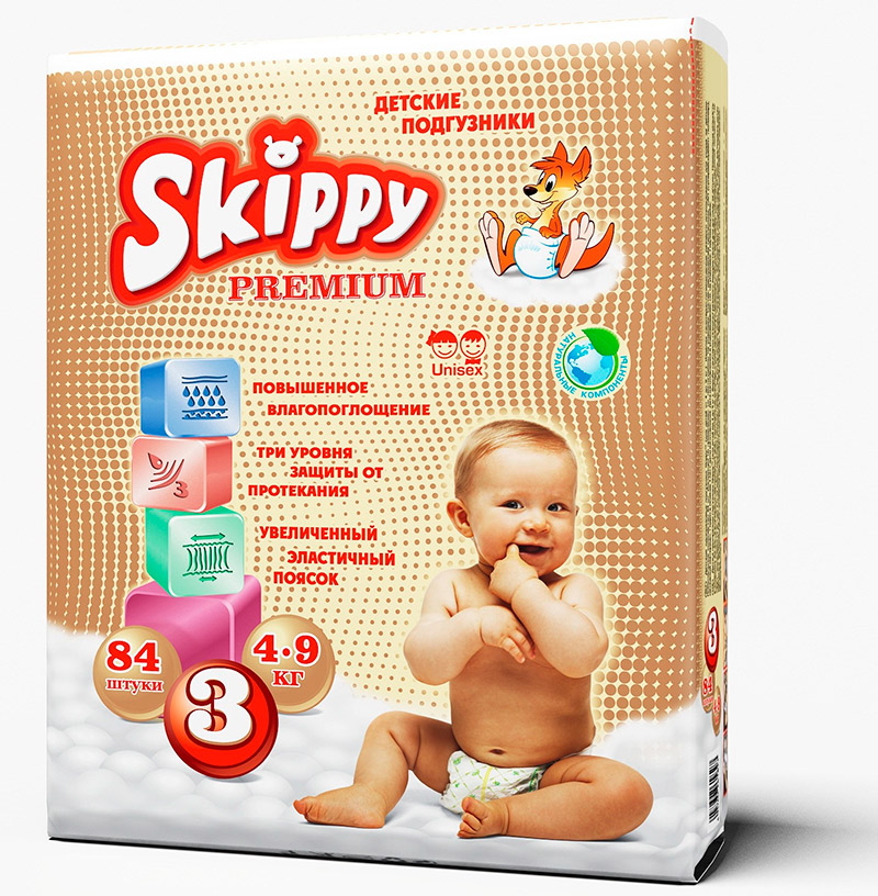 Подгузники Skippy Premium размер M (4-9 кг) 84 шт