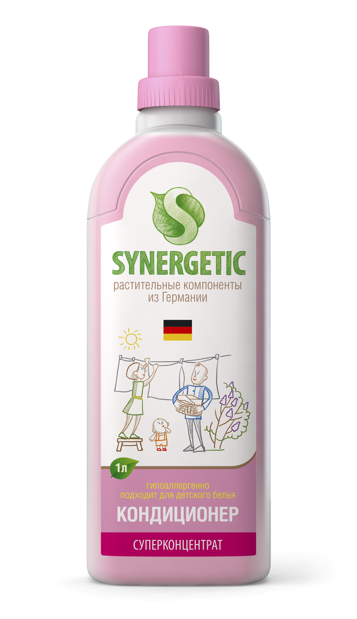 Кондиционер для белья Synergetic гипоаллергенный, с антистатическим эффектом, 1 л