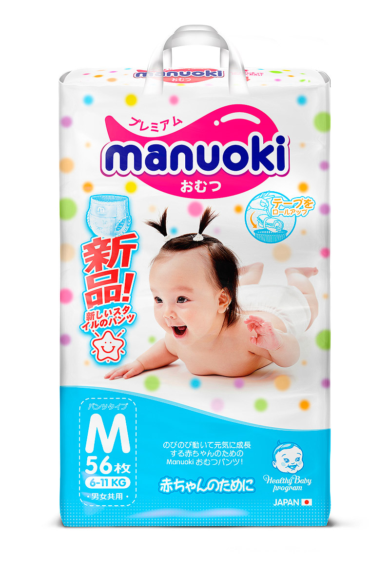 Трусики Manuoki, размер М (6-11 кг) 56 шт