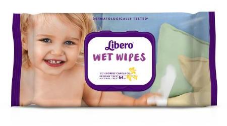 Салфетки Libero влажные с маслом канолы запасной блок 64 шт.