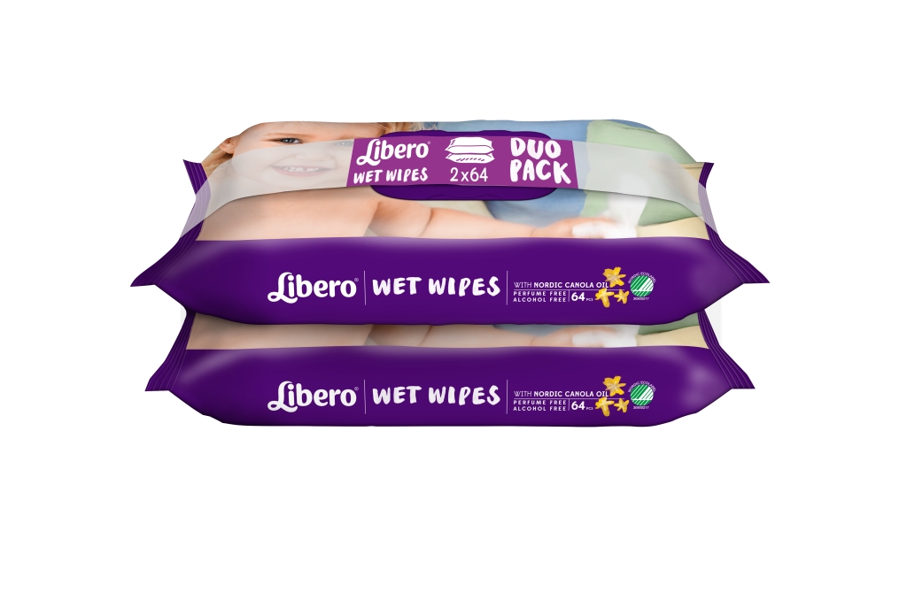 Салфетки Libero влажные с маслом канолы запасной блок 128 шт.