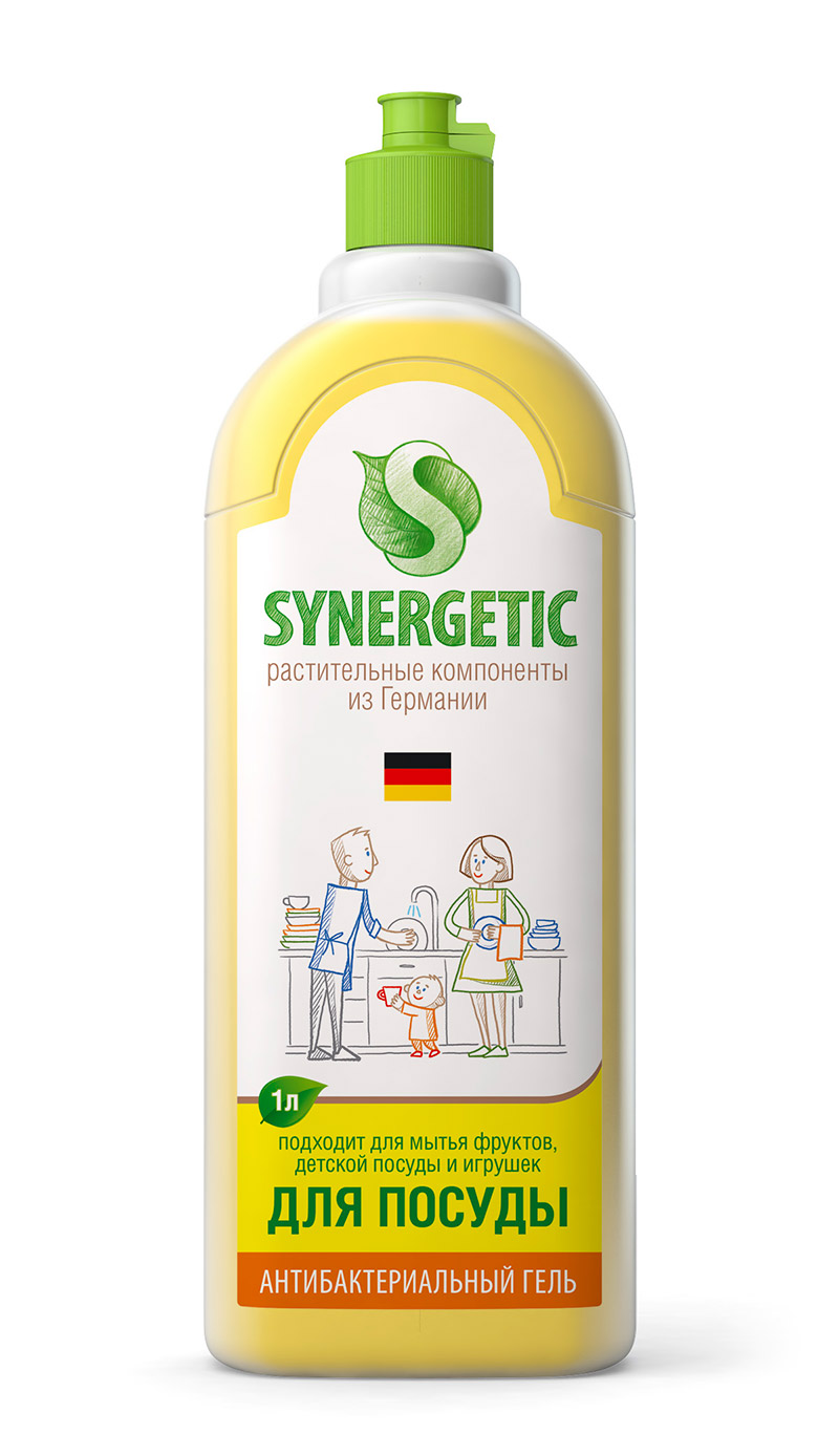Средство для мытья посуды и фруктов Synergetic ЛИМОН, флакон 1 л