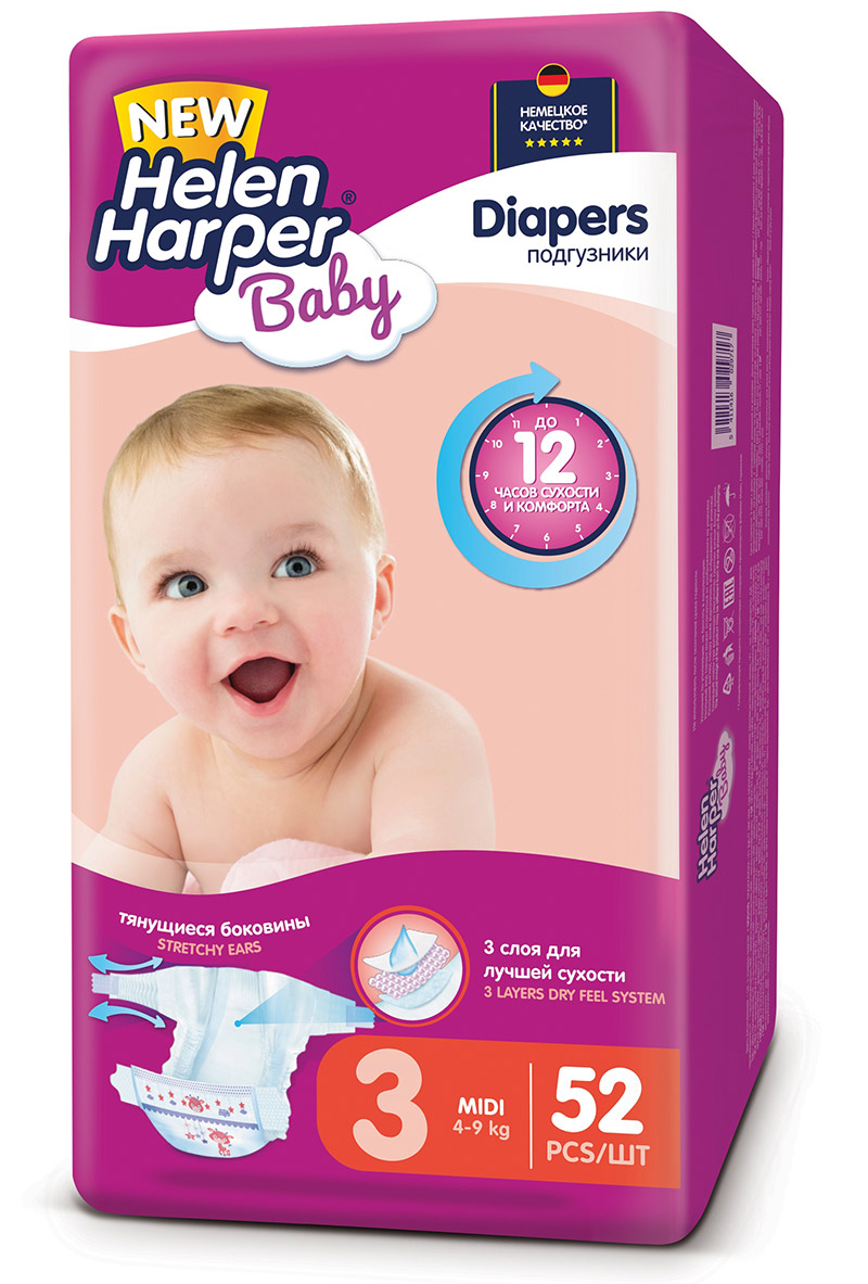 Подгузники Helen Harper Baby размер 3 Midi (4-9 кг) 52 шт