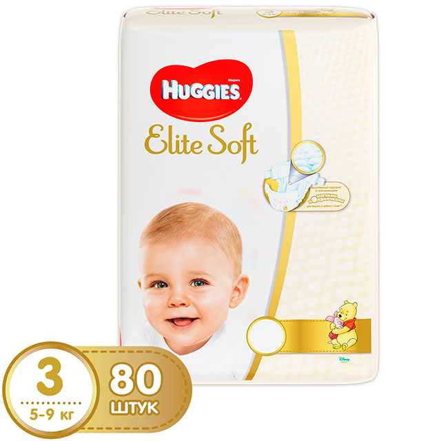 Подгузник Huggies Elite Soft 3 (5-9 кг) мега 80 шт