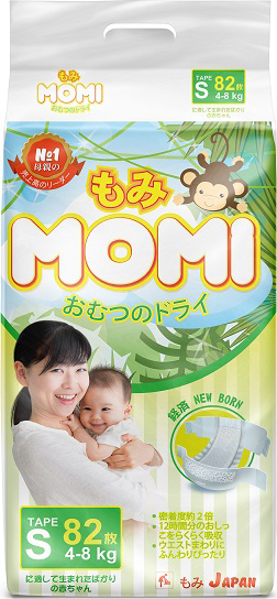 Подгузники MOMI размер S (4-8 кг) 82 шт