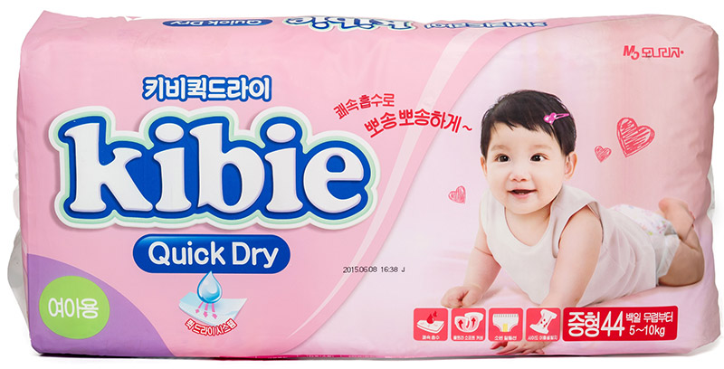 Подгузники для девочек Kibie Quick Dry M 5-10 кг, 44 шт