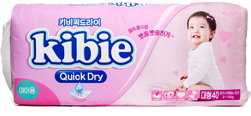 Подгузники для девочек Kibie Quick Dry L 9-14 кг, 40 шт