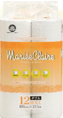 Туалетная бумага Ideshigyo Mariee Claire, двухслойная белая, 27.5 м, 12 рулонов