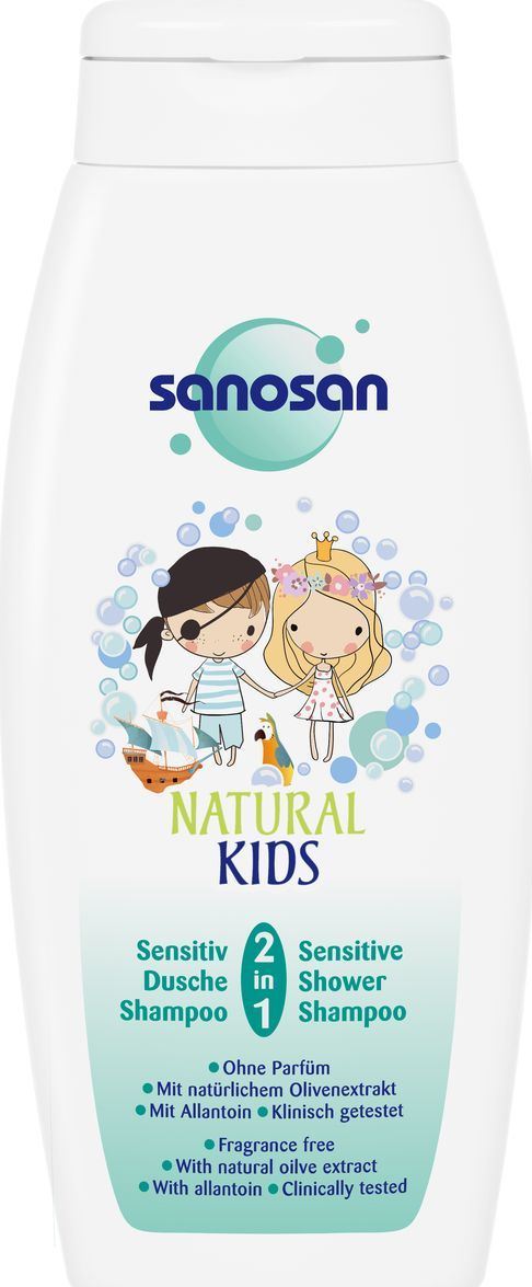 Средство 2 в 1 Sanosan гель для душа и шампунь для чувствительной кожи, 250 мл