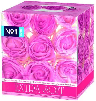 Платочки бумажные косметические Bella №1 Extra Soft  двухслойные, розовые розы, 80 шт