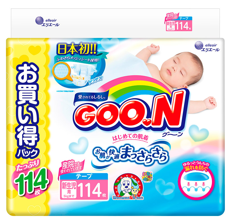 Подгузники Goo.N размер NB (0-5 кг) 114 шт