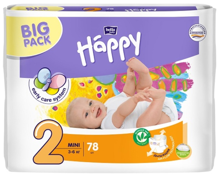 Подгузники Bella Baby Happy, размер Mini (3-6 кг) 78 шт