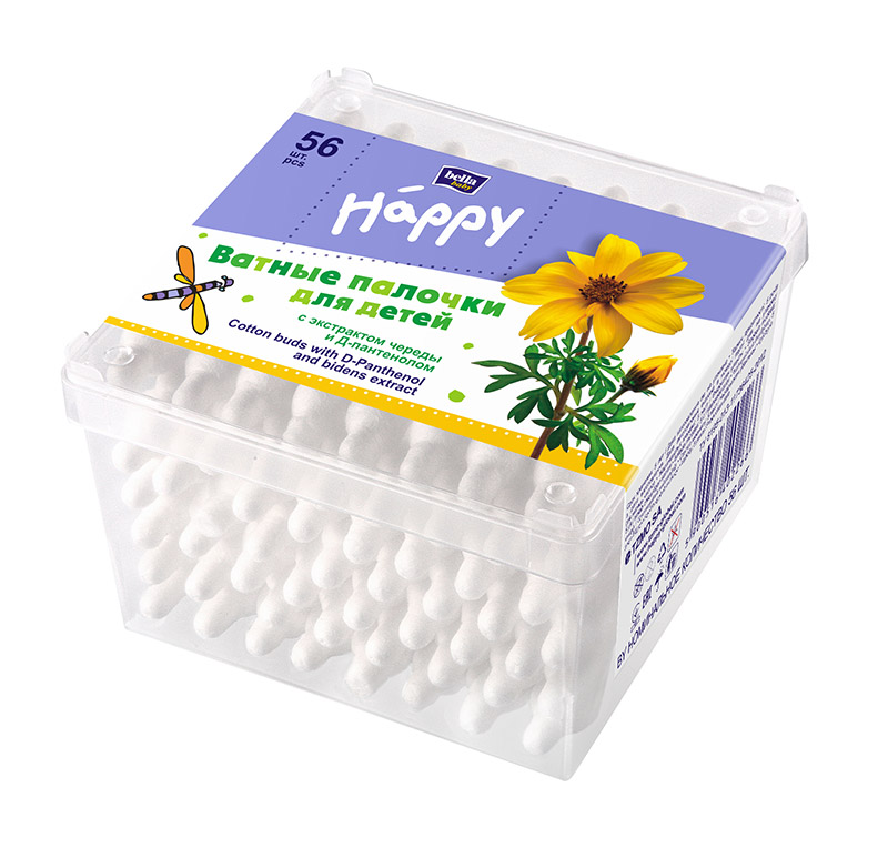 Ватные палочки для детей Bella Baby Happy, экстракт череды, Д-пантенол, 56 шт