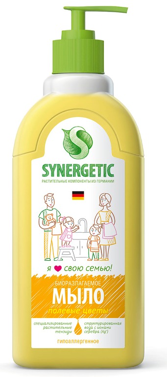 Мыло жидкое Synergetic Полевые цветы, дозатор, 500 мл