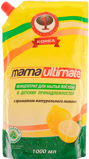 Концентрированное средство для мытья посуды и детских принадлежностей Mama Ultimate Лимон (запаска), 1000 мл