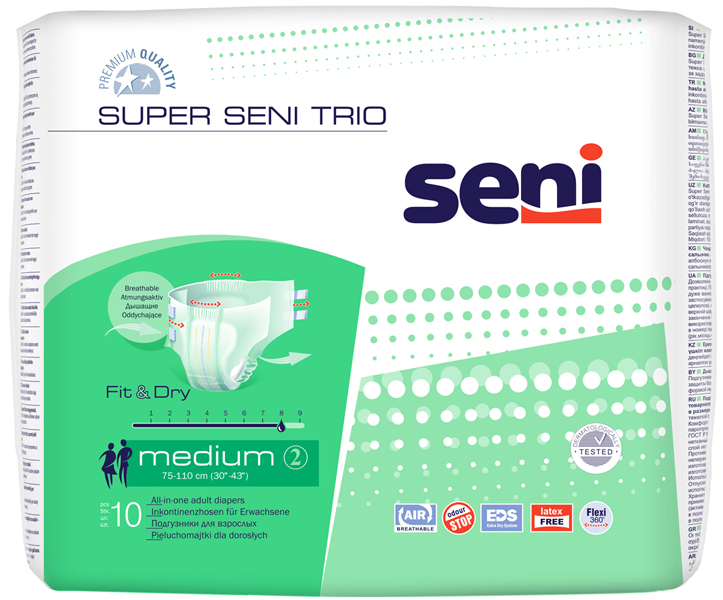 Подгузники Super Seni Trio 2 medium, талия 75-110 см  (10 шт) SE-094-ME10-A03