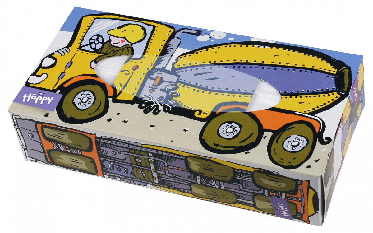 Платочки бумажные двухслойные Bella Baby Happy Цементовозы, 100 шт