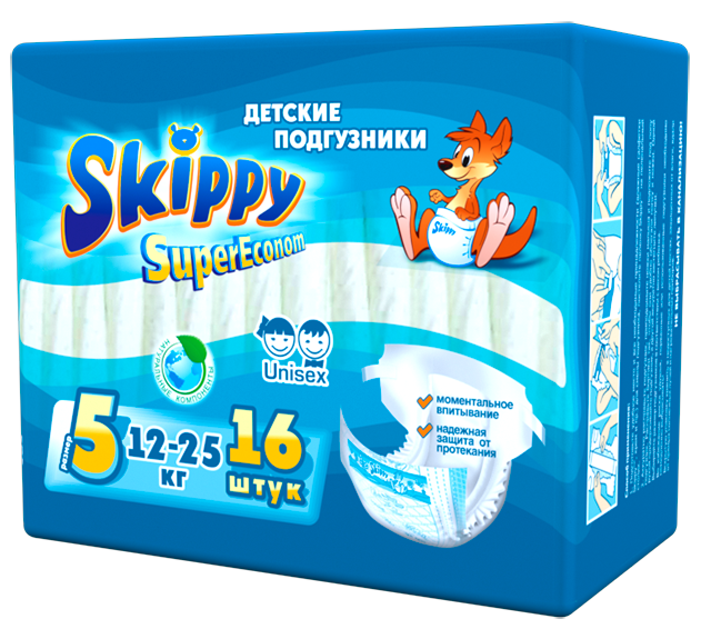 Подгузники Skippy Super Econom размер 5 (12-25 кг), 16 шт