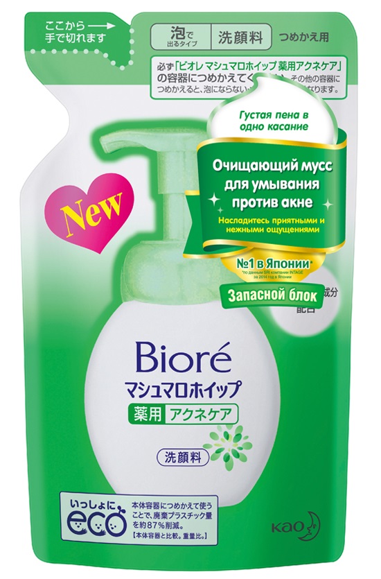 Мусс очищающий для умывания Biore против акне, запасной блок, 130 мл