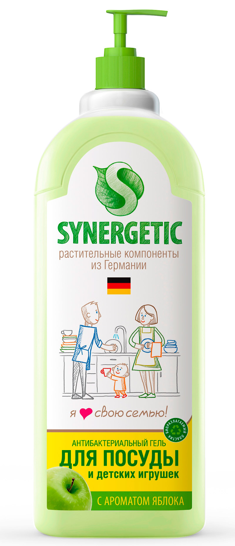 Средство для мытья посуды и фруктов Synergetic ЯБЛОКО, флакон 1 л
