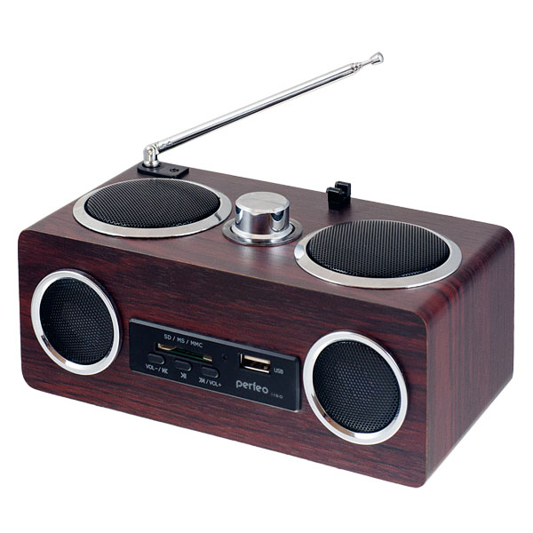 PF-i150 Стереосистема ТЕМБР FM,MP3 USB/SD,стерео 2х3Вт,USB/встроенный аккумулятор,дерево