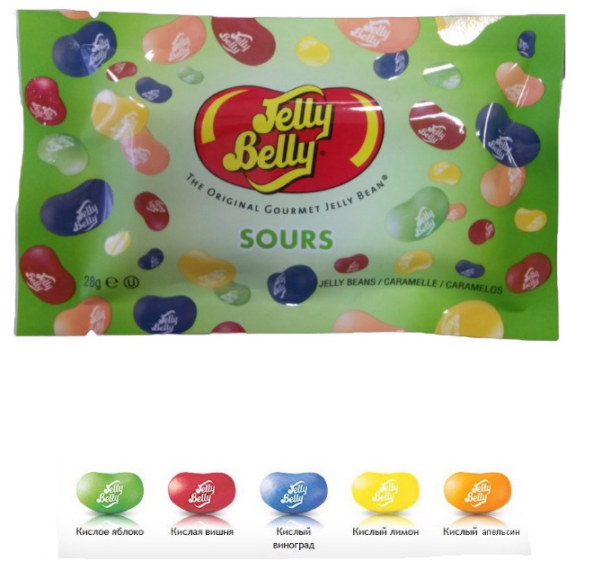79041 Драже жевательное "Jelly Belly" ассорти кислые фрукты 28 г пакет 5 вкусов