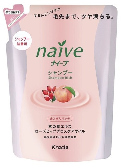Шампунь для сухих волос восстанавливающий Kracie Naive с экстрактом персика и маслом шиповника, 400 мл