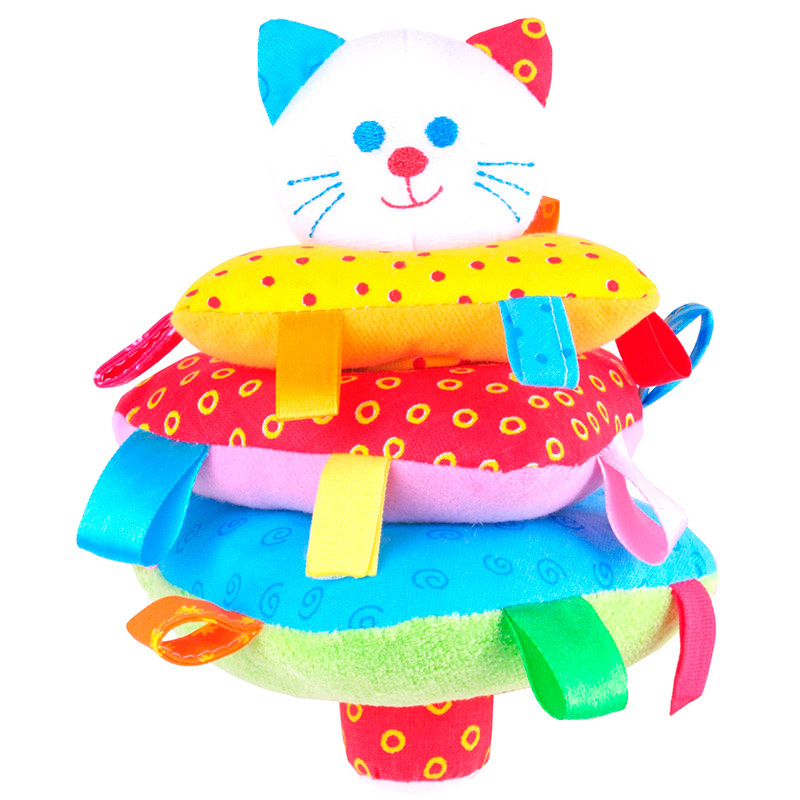 321 Пирамидка - погремушка "Котёнок" с разнофактурными петельками