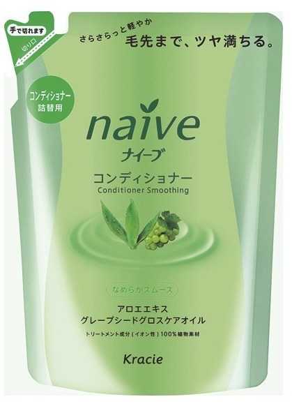 Бальзам-ополаскиватель для нормальных волос восстанавливающий Kracie Naive с экстрактом алоэ и маслом виноградных косточек, сменная упаковка, 400 мл