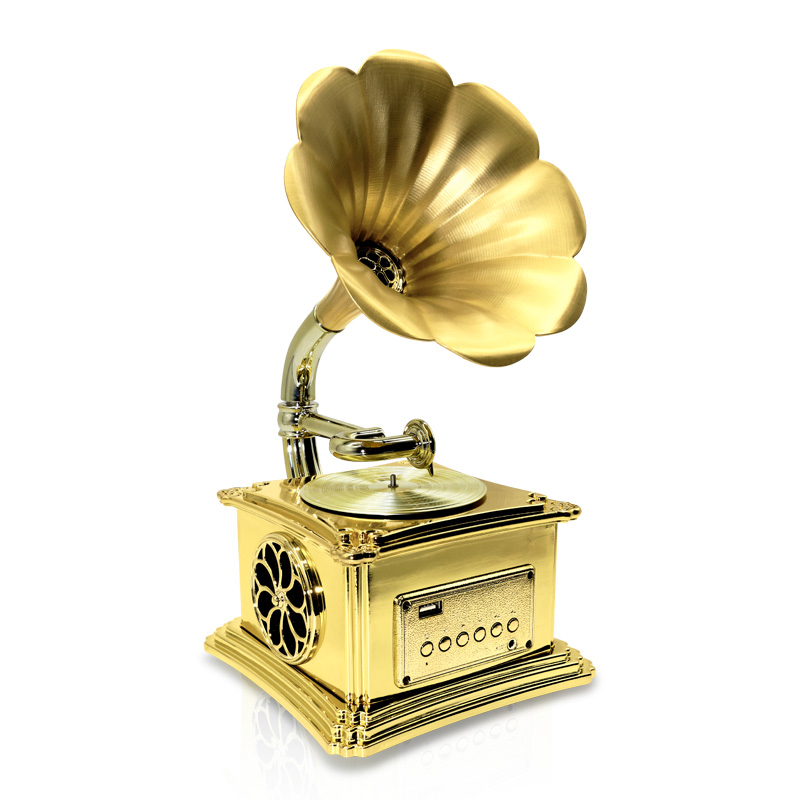 MJ-109 Мини граммофон  с Bluetooth/AUX/USB (золотой)