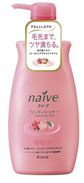 Бальзам-ополаскиватель для сухих волос восстанавливающий Kracie Naive с экстрактом персика и маслом шиповника, 550 мл