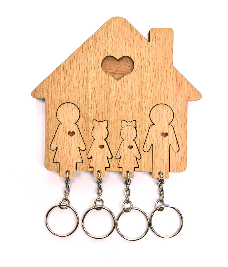 1602 Ключница с набором брелоков "Семья с двумя дочками"