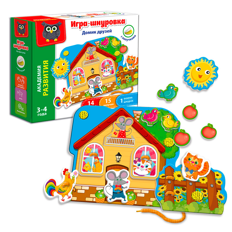 VT5303-01 Игра-шнуровка с липучками "Домик друзей"